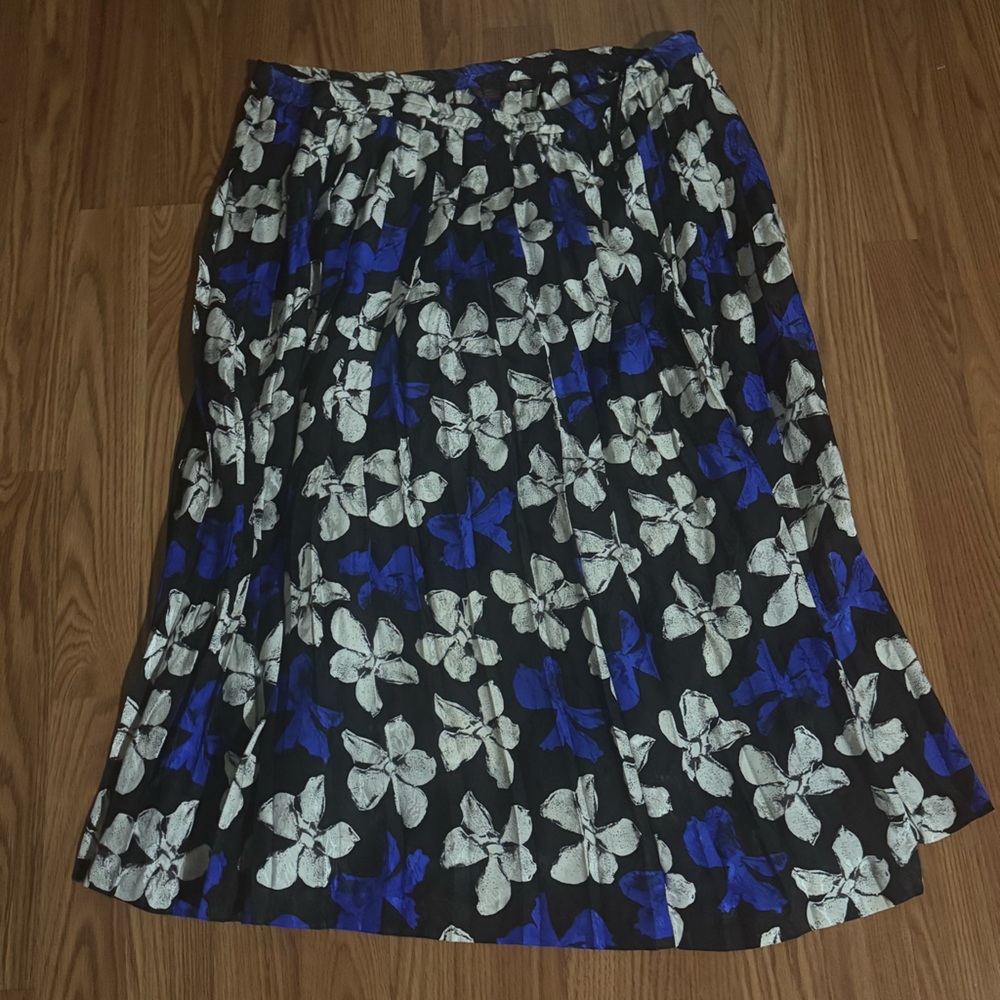 Blue White‎ Silk Floral Maxi Skirt Made in Korea Retro Vintage Dark Boho Grunge